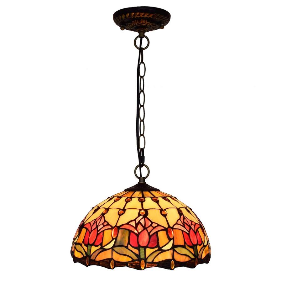 【並行輸入品】 ZHOUYANB Ceiling Stained Glass Chandelier 12" Pendant Light Red_9
