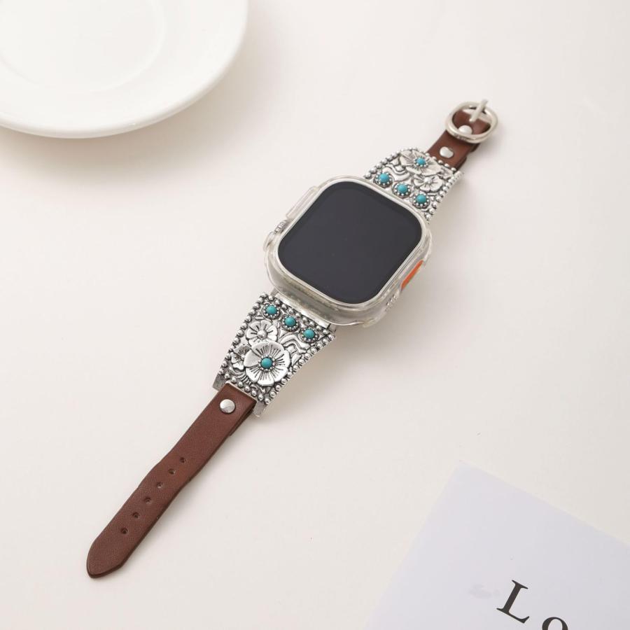 【並行輸入品】 ADAJURI Boho Vintage Antique Turquoise Leather Strap Watchband C_4