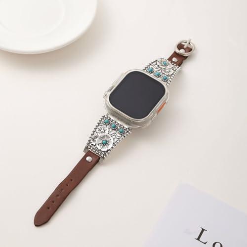 【並行輸入品】 ADAJURI Boho Vintage Antique Turquoise Leather Strap Watchband C_5