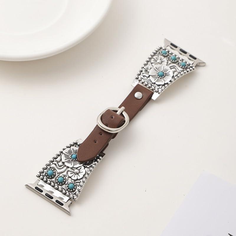 【並行輸入品】 ADAJURI Boho Vintage Antique Turquoise Leather Strap Watchband C_7