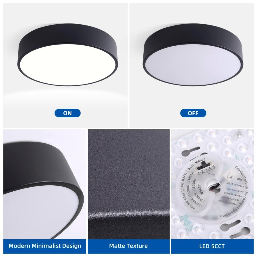 【並行輸入品】 LELEJU LED Ceiling Light， Black 15.75 Inch， 36W 5CCT 2700K 6000K_9