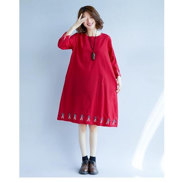 送料無料 ワンピース コットンリネン 綿麻混 長袖 刺繍 ロング丈ワンピース 体型カバー 大きいサイズ 19春ワンピ 着痩せ Bg962 New Forest Heart 通販 Yahoo ショッピング