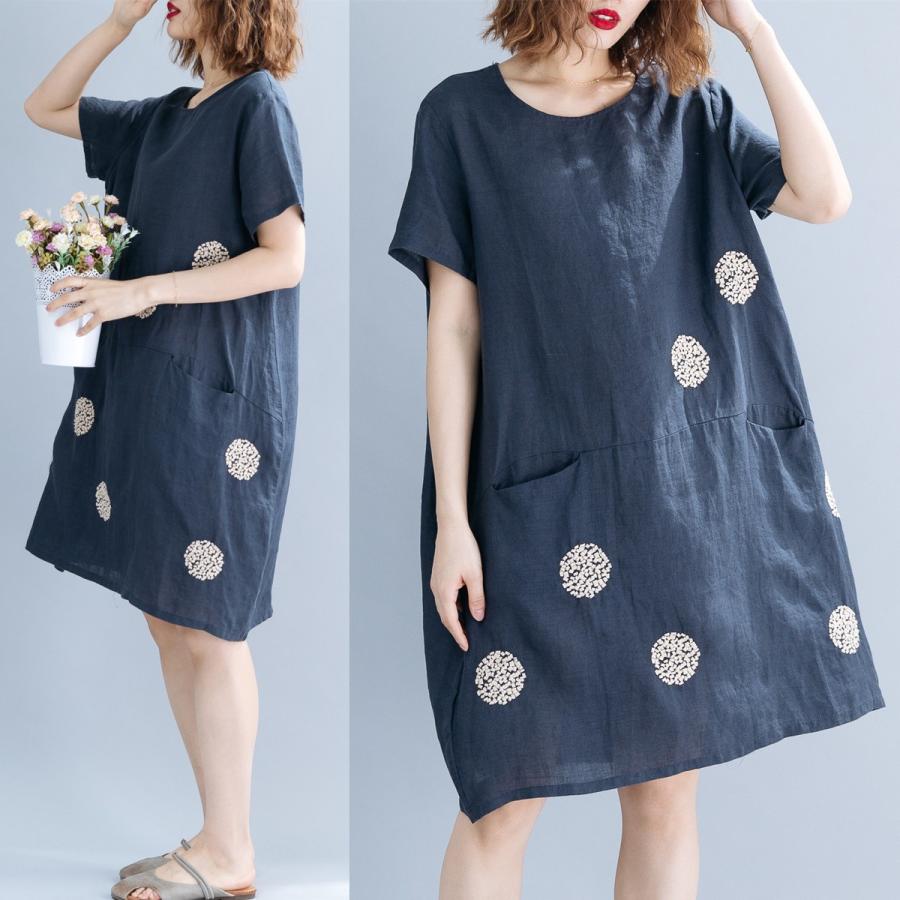 マキシワンピース 夏 レディース リネンワンピース 半袖 ゆるっとワンピース 体型カバーネイビー ワンピース Vネック 綿麻混ワンピース 40代 大きいサイズ 50代 Mm3867 New Forest Heart 通販 Yahoo ショッピング
