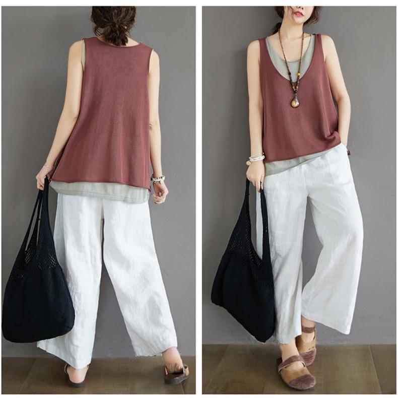 トップス 重ね着風 レディース Uネック ノースリーブ 無地 ベーシック