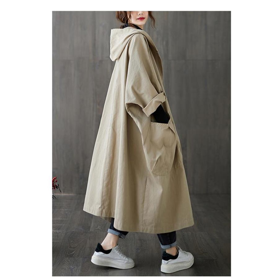 トレンチコート レディース 秋 長袖 フード付き アウター 大人