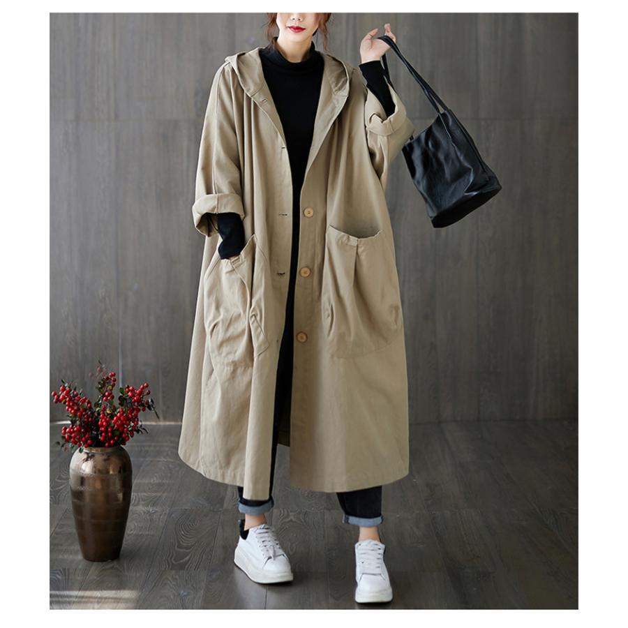 トレンチコート レディース 秋 長袖 フード付き アウター 大人