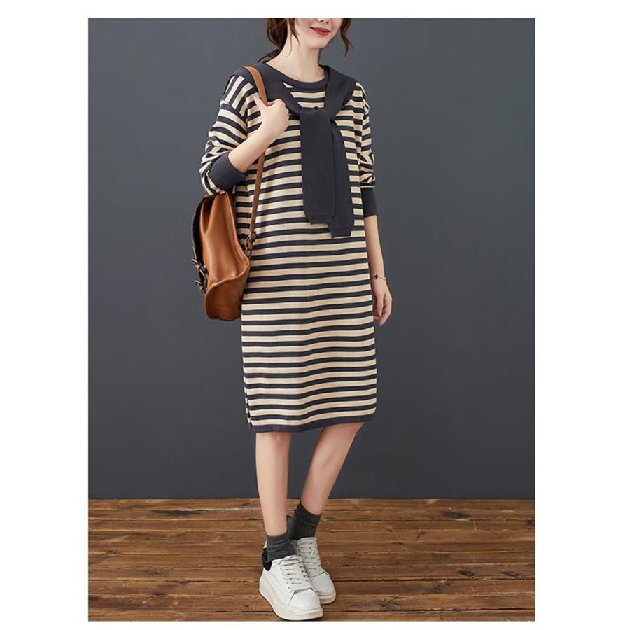 ニットワンピース レディース ボーダー柄 30代40代50代 大人 ゆったりとしたシルエット 体型カバー カジュアルコーデとの相性バッチリ Yl New Forest Heart 通販 Yahoo ショッピング