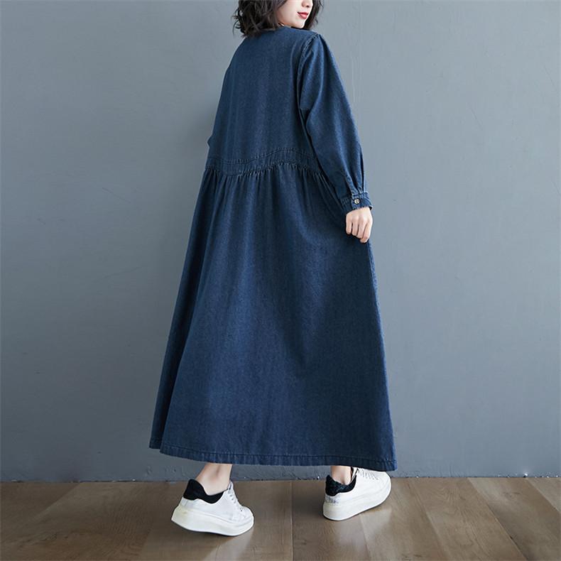 デニムワンピース レディース 40代50代 キレイめ マキシ丈ワンピ 丸首