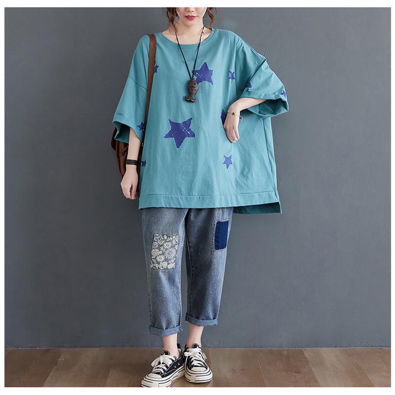 Tシャツ レディース トップス 星柄 春夏 ビッグサイズ 着るだけで
