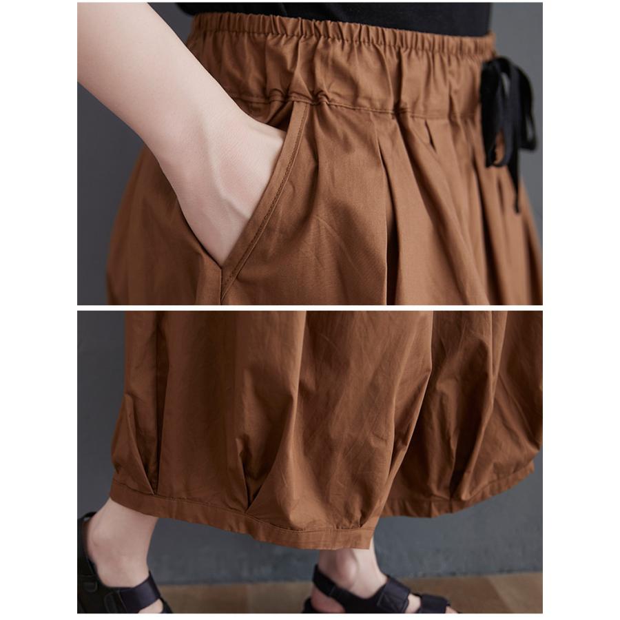 ボトムス レディース 綿パンツ 夏物 バルーンパンツ ウエストゴム 裾