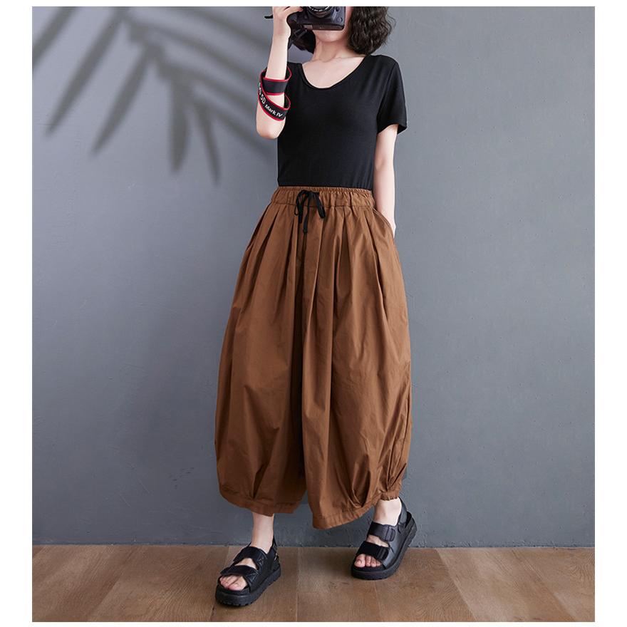 ボトムス レディース 綿パンツ 夏物 バルーンパンツ ウエストゴム 裾