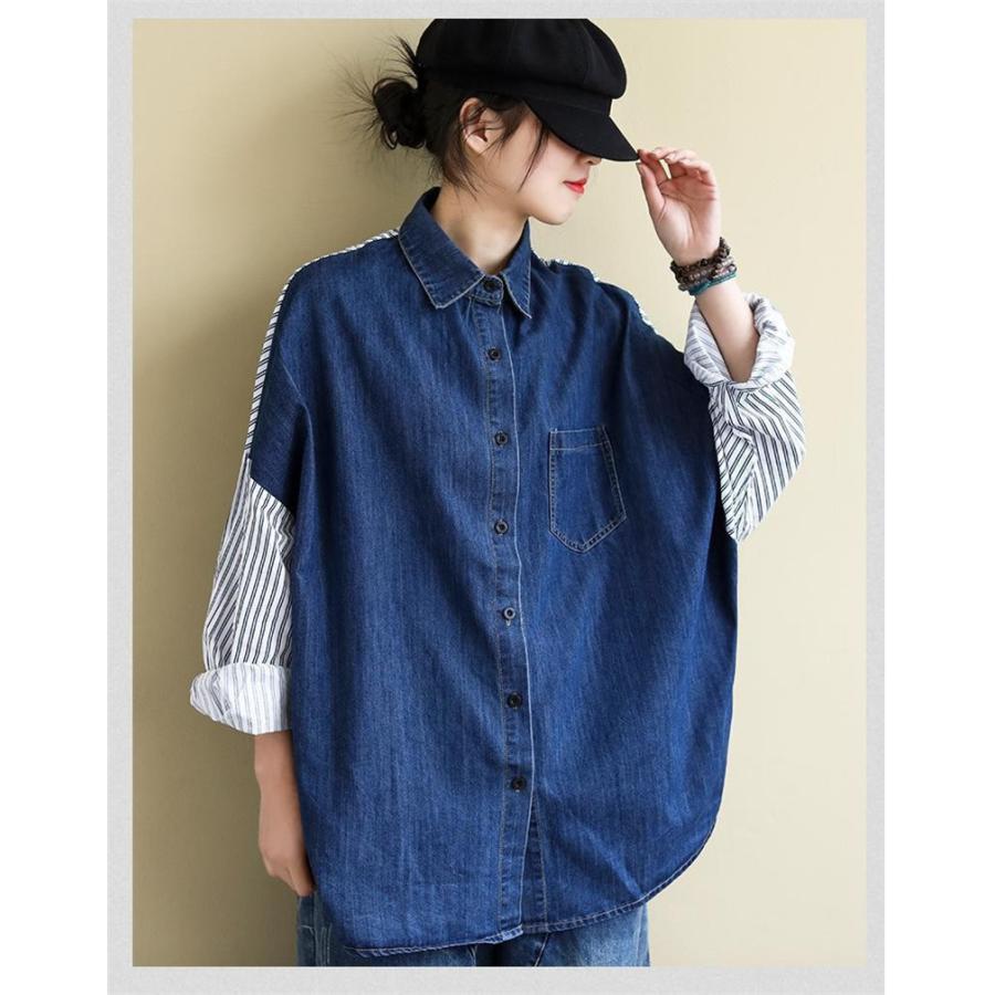 デニムシャツ 長袖 レディース トップス ゆったりとした デニムシャツ 長袖 レディース トップス ゆったりとした