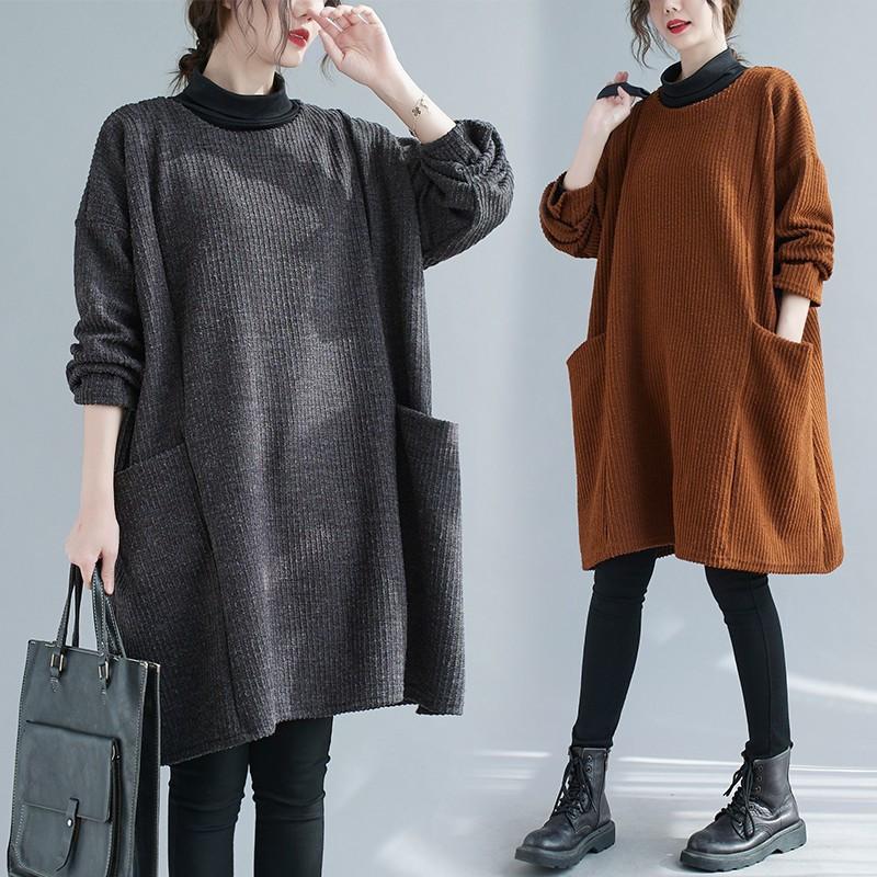 ワンピース チュニック丈 秋冬 レディース 大きいサイズ さりげなく体型カバー スキニーを合わせるコーデなど身長関係なくスタイル良く着こなせる おしゃれ