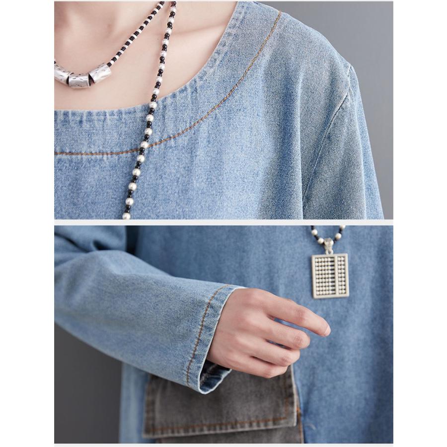 デニムワンピース ロング丈 きれいめ レディース 大きいサイズ M~2XL