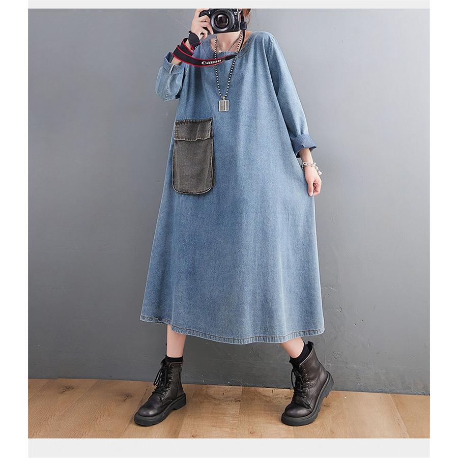 デニムワンピース ロング丈 きれいめ レディース 大きいサイズ M~2XL