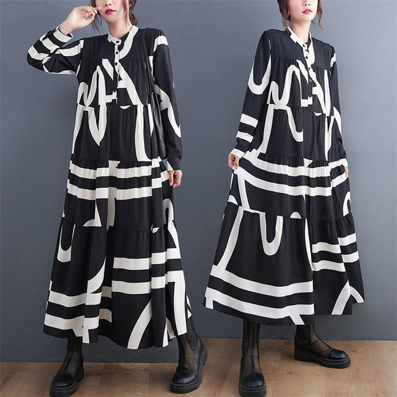 ブラック ワンピース ロング丈 レディース 長袖 大きいサイズ 着痩せ カジュアル 春秋 30代40代50代 レトロガーリーなワンピース Kkn8vrrivw K Talyst Com My