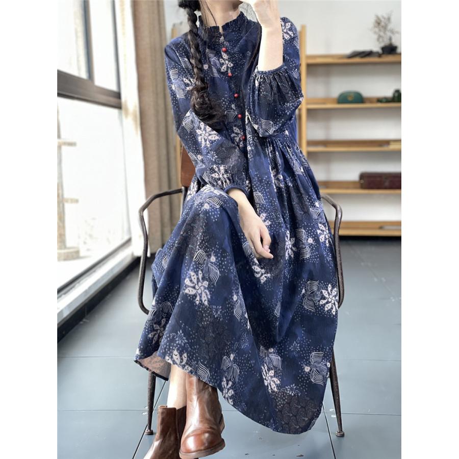 ワンピース レディース 春夏 綿麻シャツ ロング丈 花柄 ワンピース レディース 春夏 綿麻シャツ ロング丈 花柄