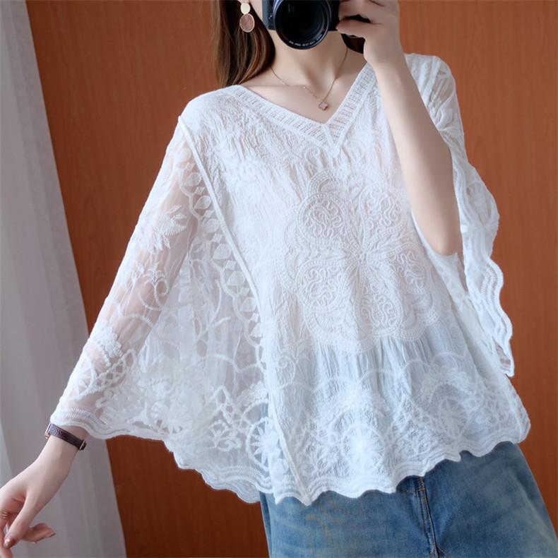 レディース トップス シャツ 透かし彫り プルオーバー ドルマンスタイル Vネック シンプル キレイめコーデと相性抜群 甘くて女子力up 円高還元
