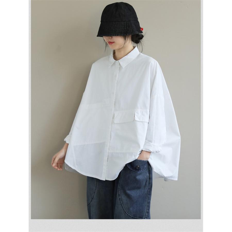 トップス シャツ 前開き ボタン留め 折り襟 お尻隠し ゆったりと トップス シャツ 前開き ボタン留め 折り襟 お尻隠し ゆったりと