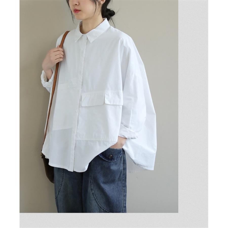 トップス シャツ 前開き ボタン留め 折り襟 お尻隠し ゆったりと トップス シャツ 前開き ボタン留め 折り襟 お尻隠し ゆったりと
