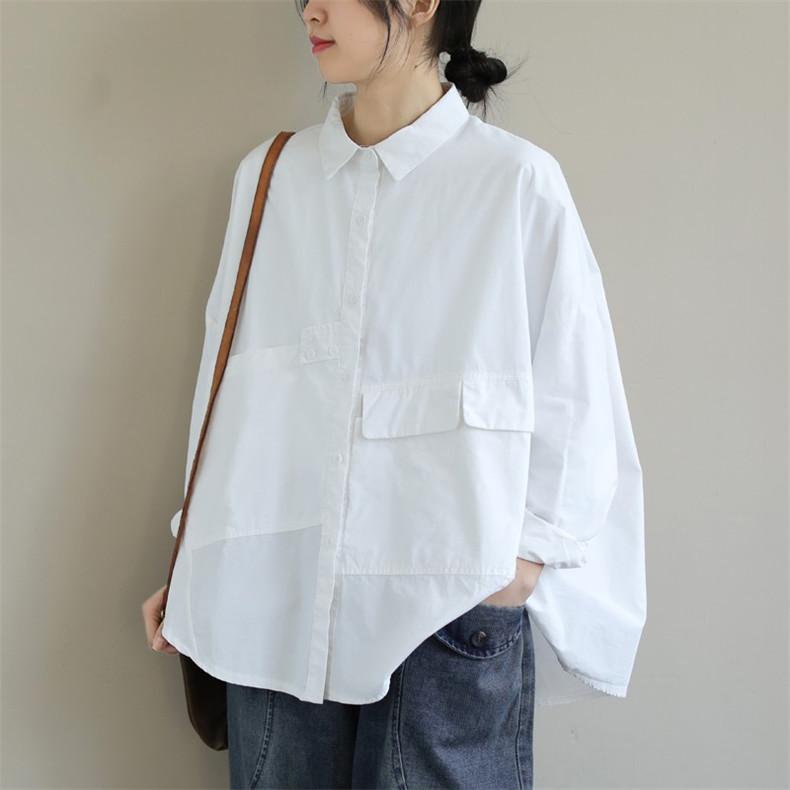 トップス シャツ 前開き ボタン留め 折り襟 お尻隠し ゆったりと トップス シャツ 前開き ボタン留め 折り襟 お尻隠し ゆったりと
