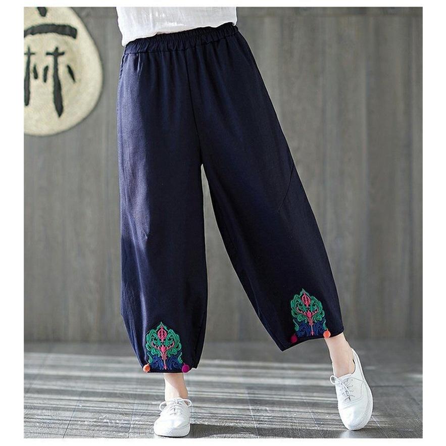 パンツ 綿麻パンツ ボトムス サルエルパンツ 九分丈 テーパードパンツ  