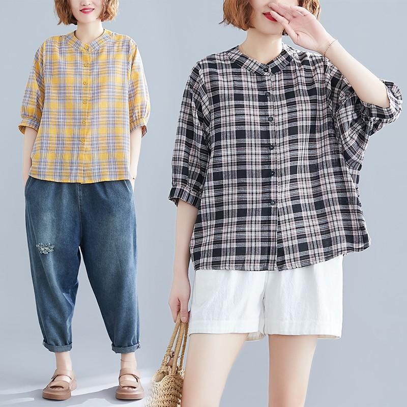 レディース 半袖 ブラウス チェック柄 ゆったり カジュアル シャツ 大きいサイズ 薄手 カジュアルコーデにおすすめ Yl6153 New Forest Heart 通販 Yahoo ショッピング