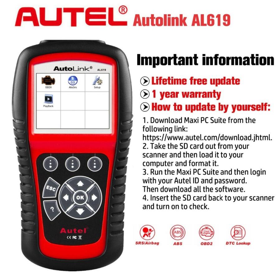 Autel ] 故障診断機 Autolink（AL-619）ABS SRS OBD2スキャナー 自動車