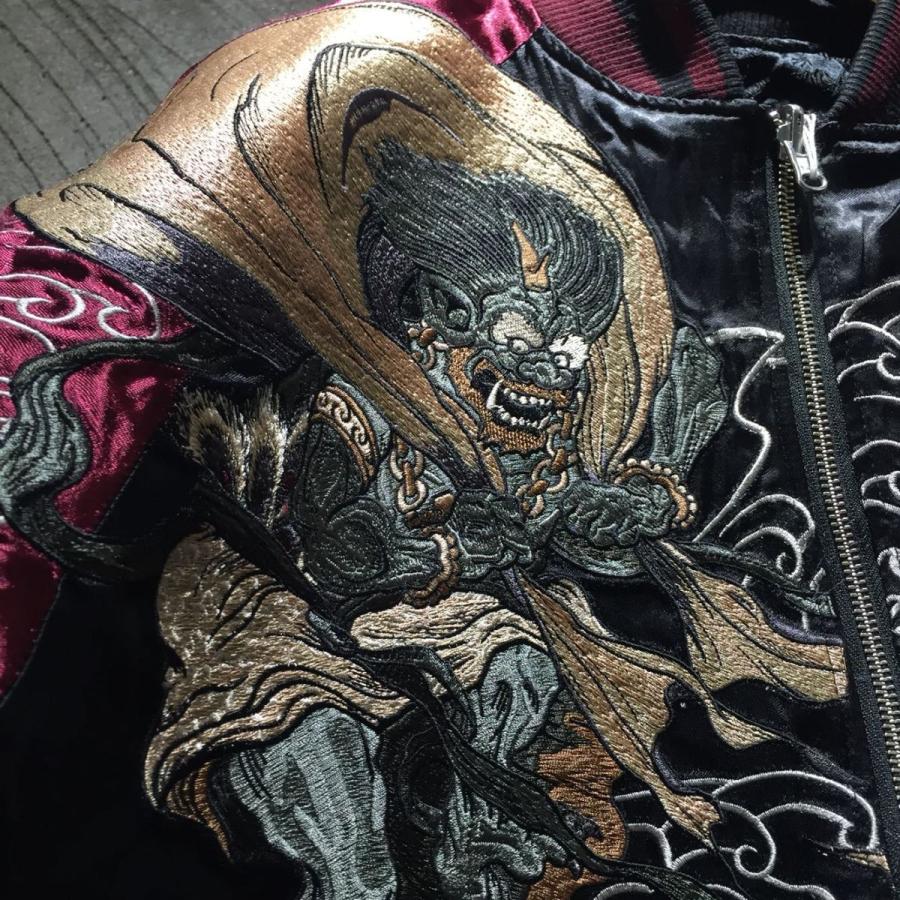 ヨコスカ] 男女兼用 雷神・風神刺繍スカジャン 横須賀 刺繍 金線 銀線