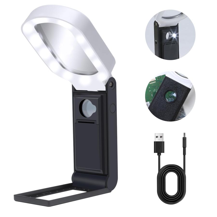 ルーペ 拡大鏡 虫眼鏡 10倍&25倍 LEDライト UVライト付き スタンド