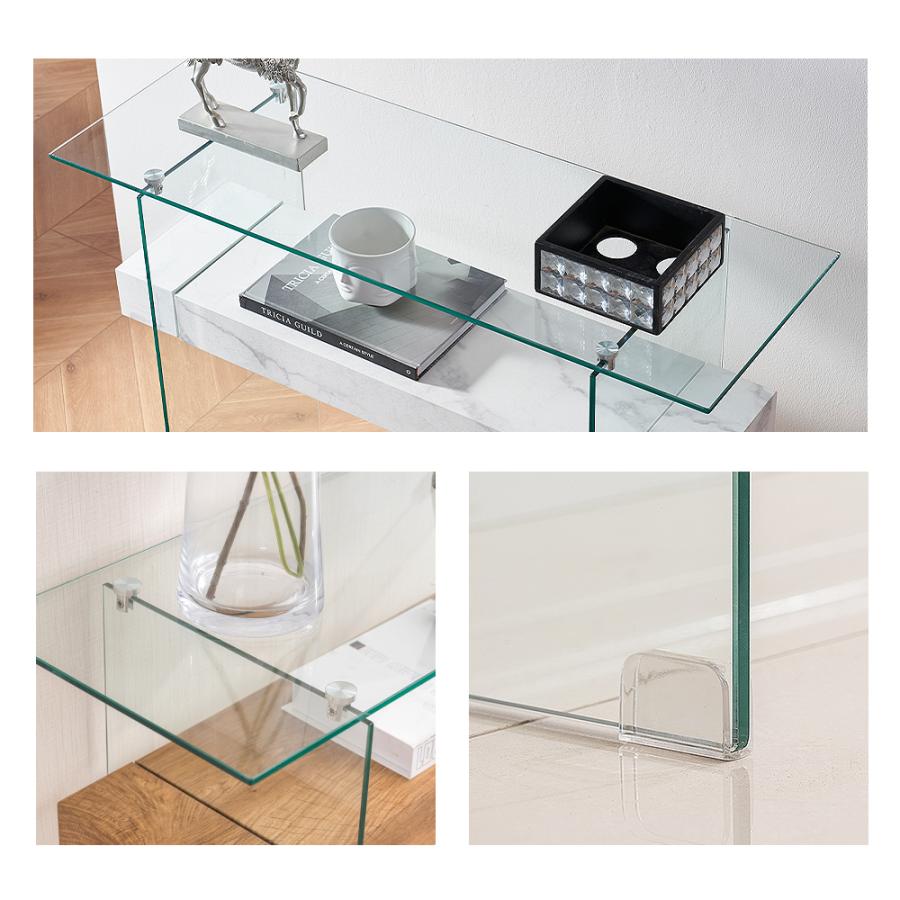 Newvalueガラスコンソールテーブル 収納付き モダンソファテーブル