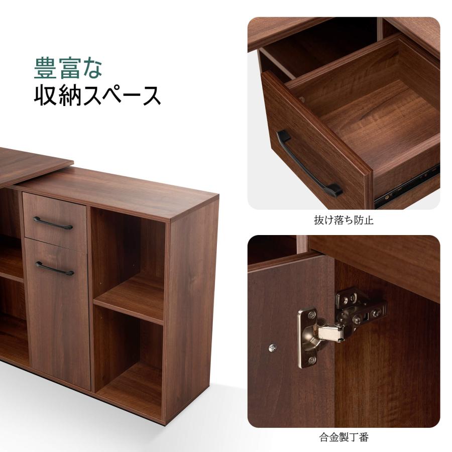 ダークブラウン L字型デスク 木製 引き出し付き3点セット Newvalue多機能オフィスデスク L字型エグゼクティブデスク ウッド