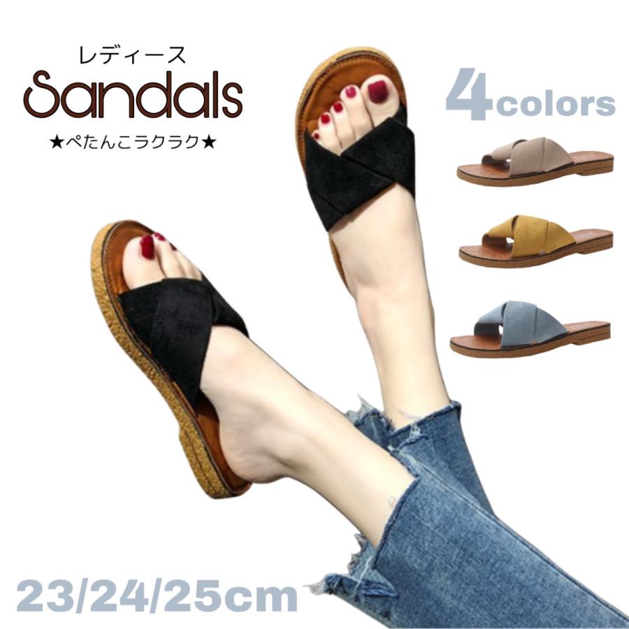 サンダル レディース ぺたんこ 歩きやすい 40代 30代 ぺたんこサンダル