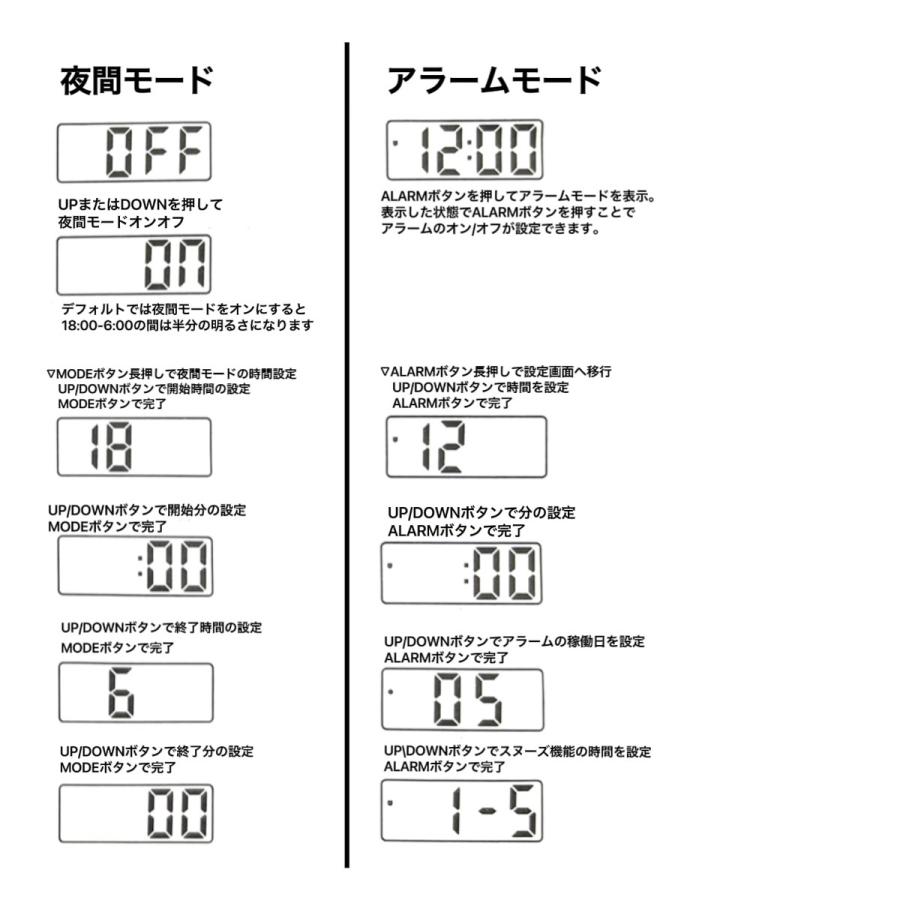 目覚まし時計 こども めざまし時計 おしゃれ デジタル 置き時計 日本語説明書 起きれる 光 LED 卓上時計 スヌーズ 静音 インテリア時計 ミラー｜new-world｜14