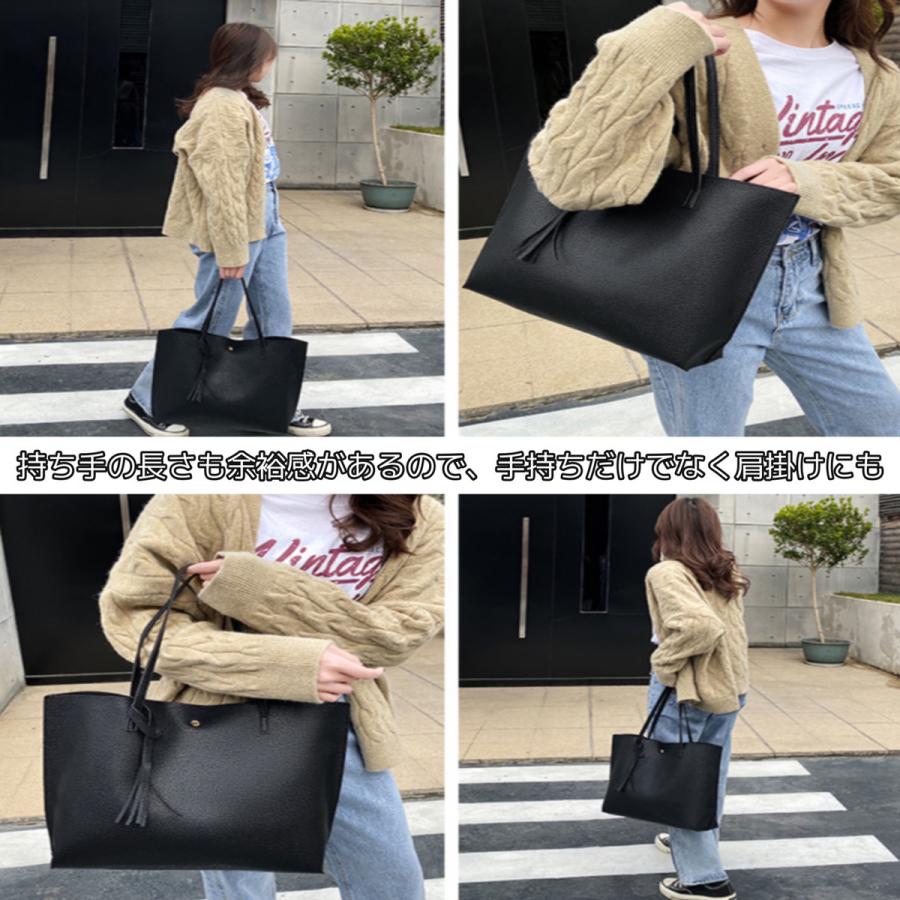 トートバッグ レディース 薄い a4 大きめ 軽量 軽い おしゃれ 肩掛け 仕切り 大容量 防水 かわいい 通学 PVCレザー 無地 仕事 | ブランド登録なし | 06