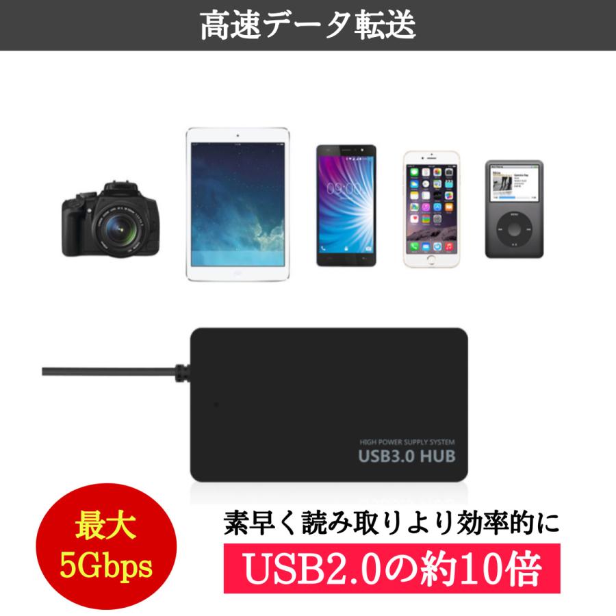 USBハブ 3.0 4ポート 薄型 USB 増やす ハブ USB3.0対応 おしゃれ 増設