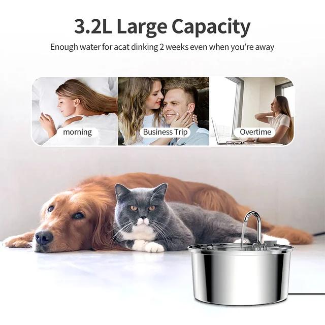 販促サービス 犬の水ディスペンサー付きの自動猫噴水，透明なステンレス鋼の水ディスペンサー