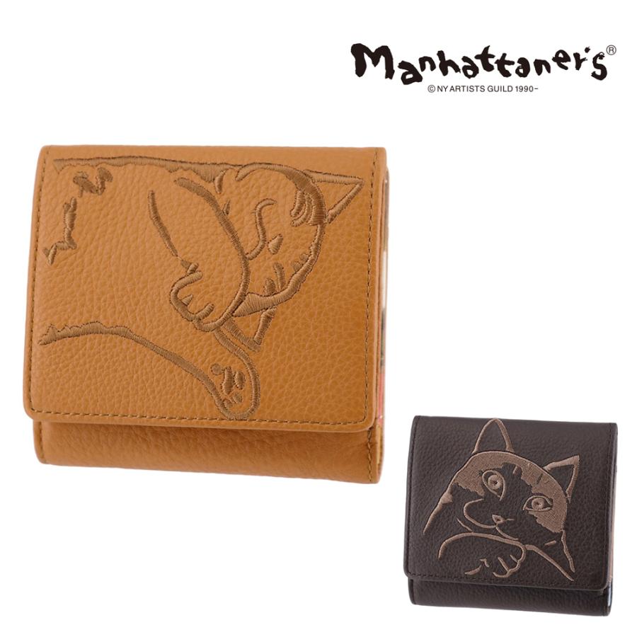 Manhattaner's 猫デザイン 二つ折り財布 Manhattaner's（マンハッタナーズ） 財布 二つ折り財布 S 猫 本革