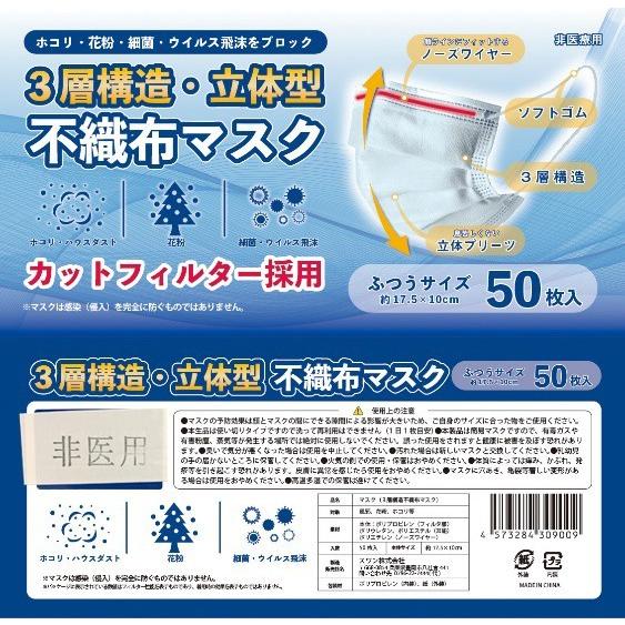 最大37％ 【2個セット】不織布マスク 高品質 3層構造 立体型 使い捨て
