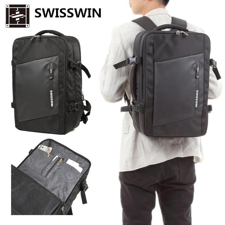【色: ブラック（黒ロゴ）】swisswin リュック ビジネスリュック パック SWISSWIN バックパック 3way ビジネスバッグ ブリーフケース カバン 鞄