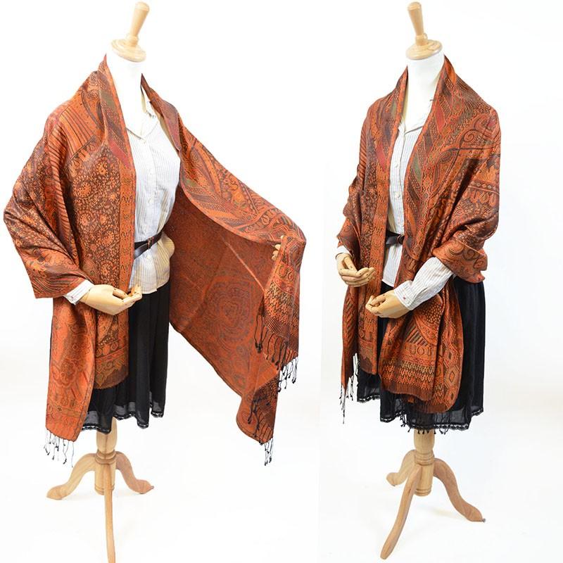 ストール シルク マフラー ペイズリー インド製 ジャガード織 シルク