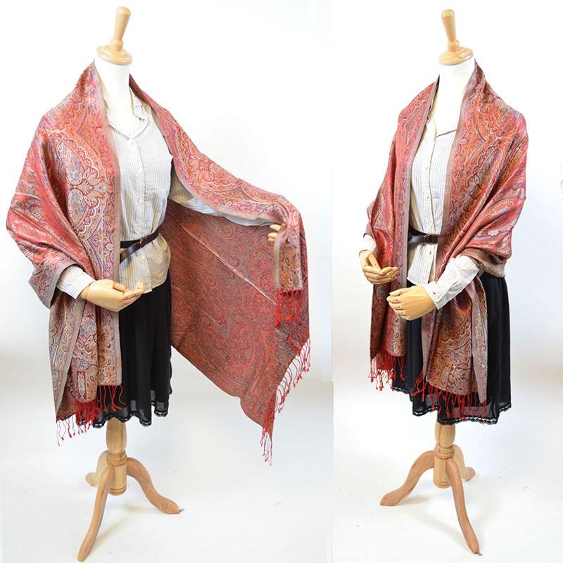 ストール シルク マフラー ペイズリー インド製 ジャガード織 シルク