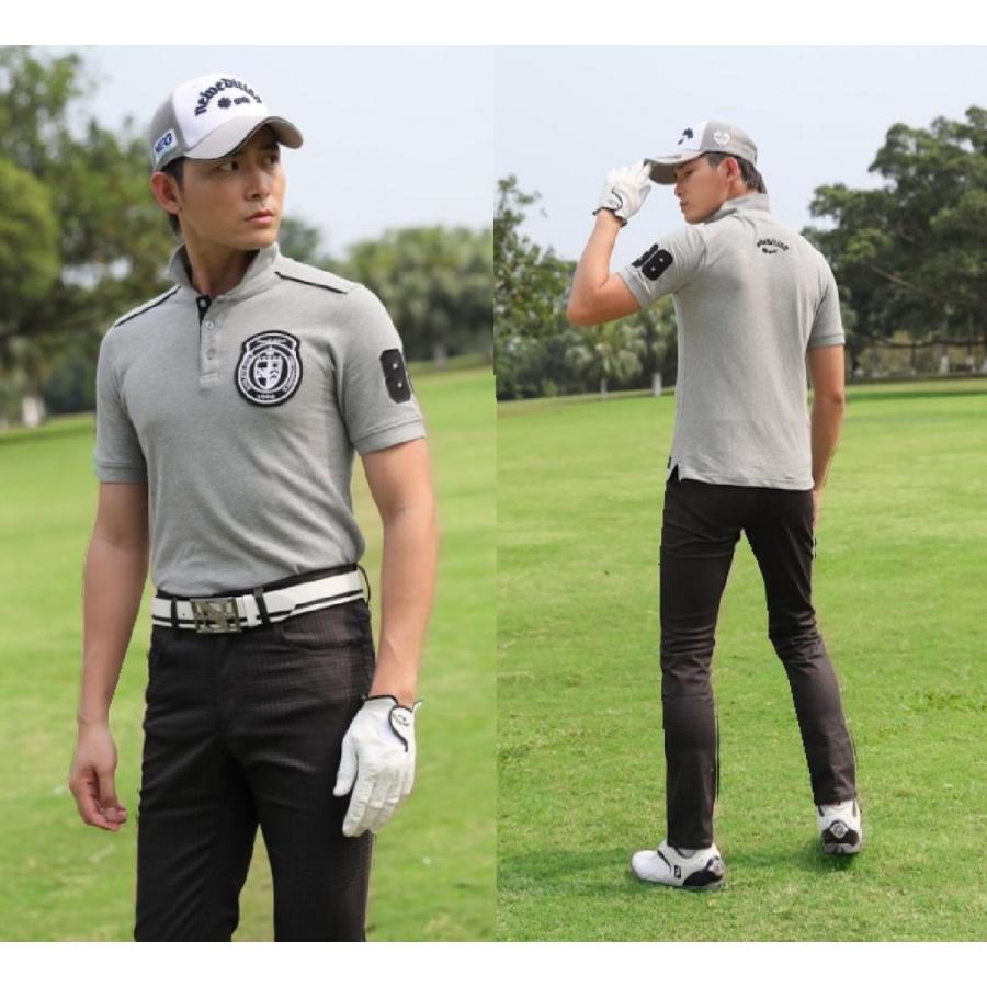 GOLF OR DIE 黒ゴルフシャツ ゴルフウェア メンズ 鹿の子ポロ ゴルフシャツ ワッペン ポロシャツ