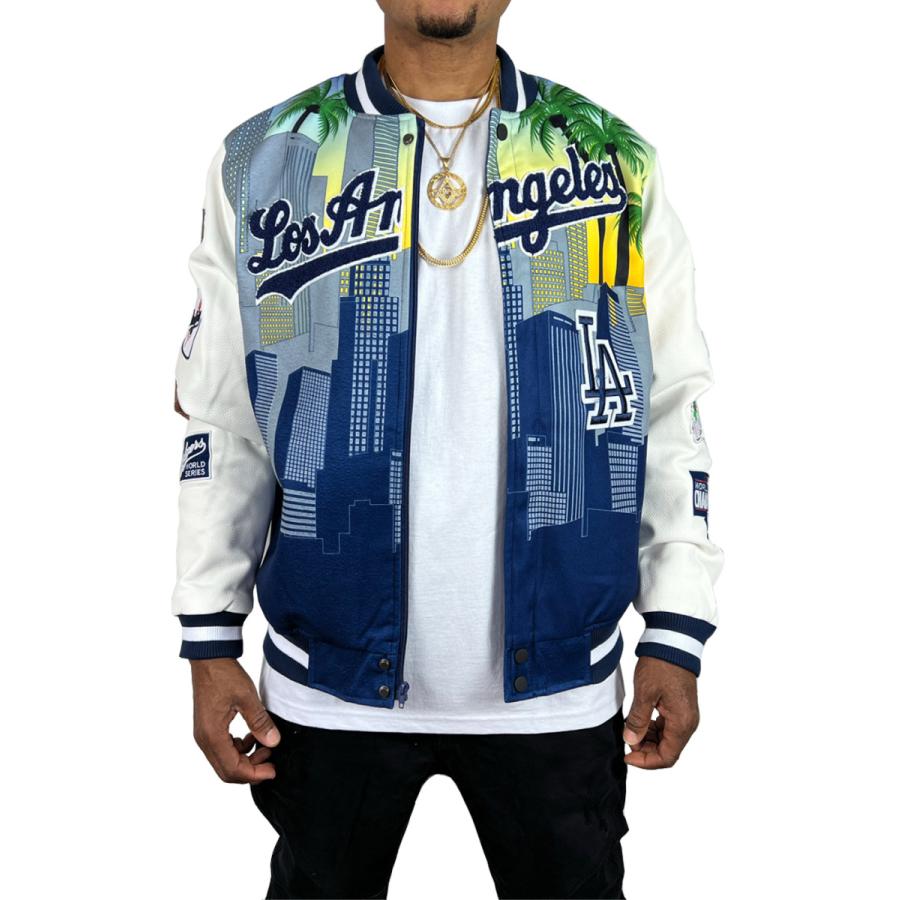 話題の行列 ホワイト 白 ブルー 青 メジャー La Dodgers スタジャン ジャケット ドジャース ロサンゼルス スタジャン ジャンバー ジャンパー アウター 男女兼用 野球 Mlb 春秋冬 Jk496 メンズ Standard Pro スタンダード プロ ジャケット