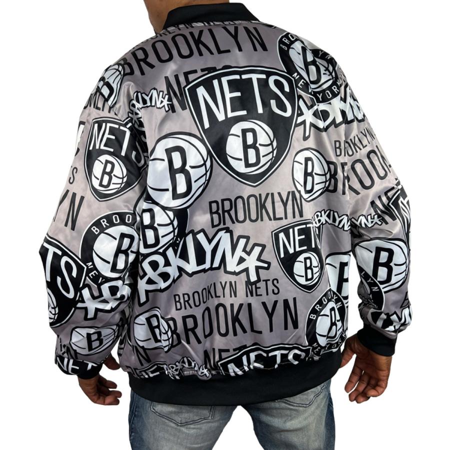 ブルックリンネッツ サテン ジャケット スタジャン BROOKLYN NETS 白