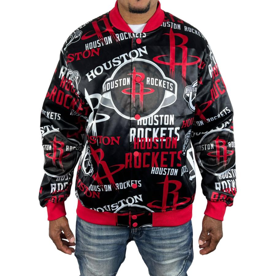 ヒューストンロケッツ サテン ジャケット スタジャン ROCKETS 黒