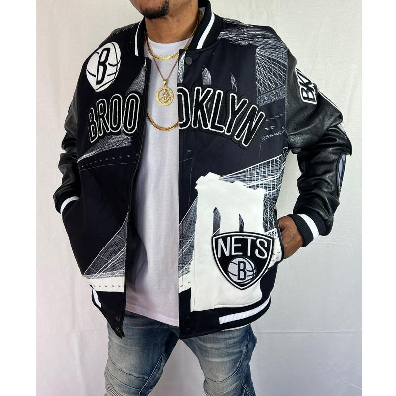 ブルックリンネッツ ジャケット スタジャン Brooklyn Nets NBA 黒