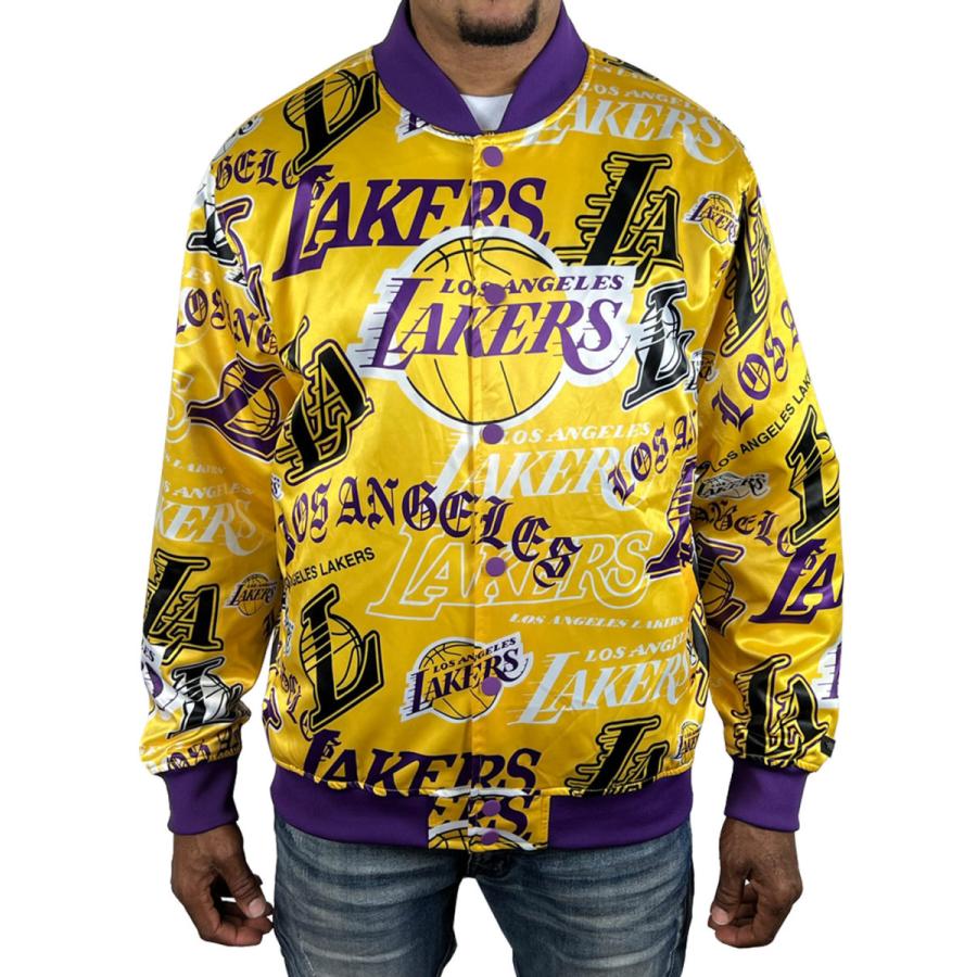 レイカーズ サテン ジャケット スタジャン LAKERS 黄色 紫 レイカーズ サテン ジャケット スタジャン LAKERS 黄色 紫