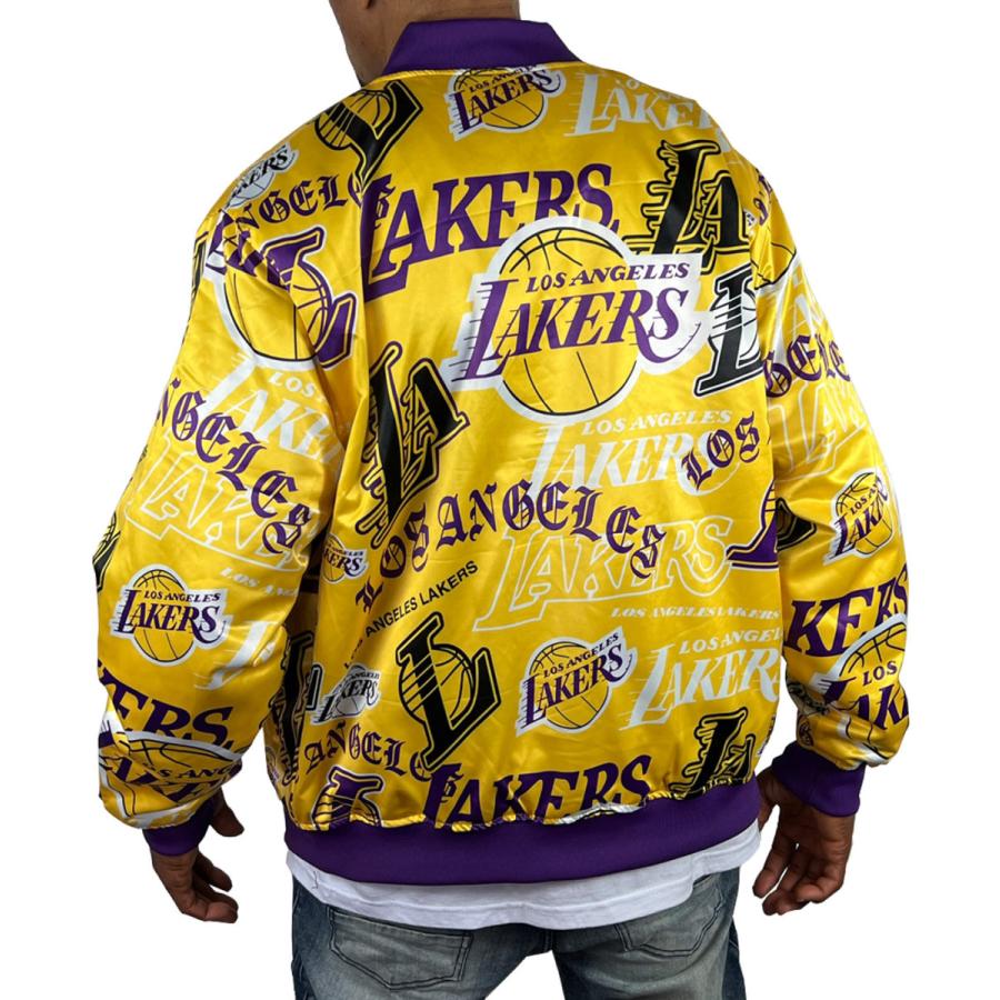 レイカーズ サテン ジャケット スタジャン LAKERS 黄色 紫 レイカーズ サテン ジャケット スタジャン LAKERS 黄色 紫