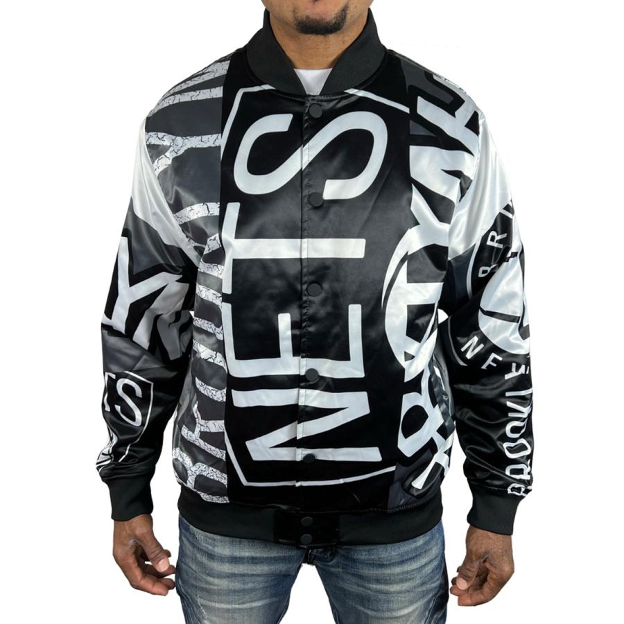 ブルックリンネッツ サテン ジャケット スタジャン BROOKLYN NETS 白